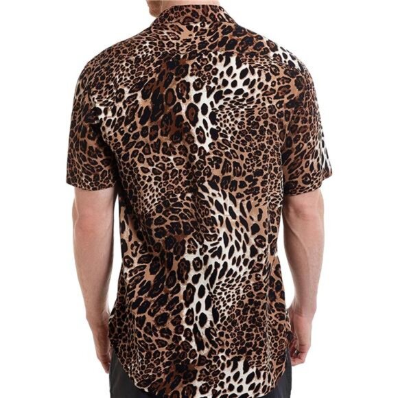 Men's Leopard Printed Disco Shirts Short Sleeve Button Down Casual Shirt - Picture 3 of 7
